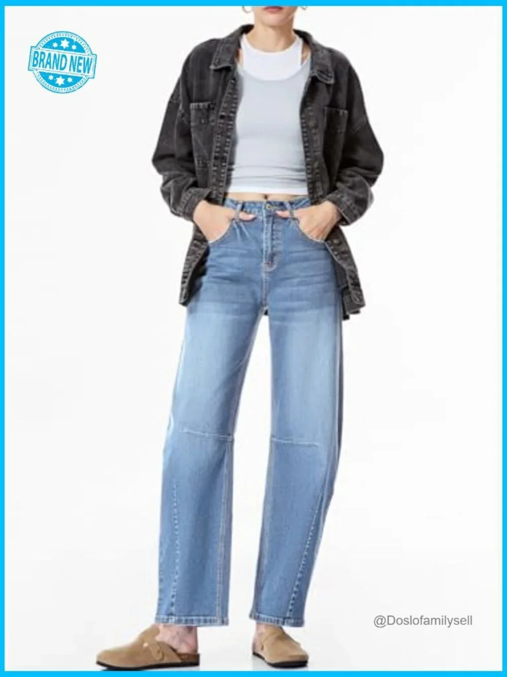 Wide Leg Baggy Y2K Barrel Jeans Mid Rise Boyfriend Denim Pants
